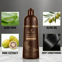 Wooly Hair Colour Shampoo Dark Brown with its key ingredients - Aloe Vera, Olive Oil, Noni Fruit Extract