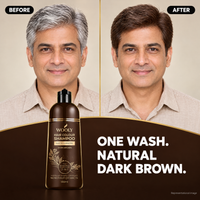 Wooly Hair Colour Shampoo Dark Brown before and after - grey to natural dark brown