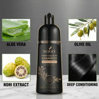 Wooly Hair Colour Shampoo ingredients - Noni Fruit, Aloe Vera, Olive Oil